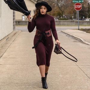 Mango Dresses - Burgundy Midi Sweater Dress Mango Dresses - Burgundy Midi Sweater Dress